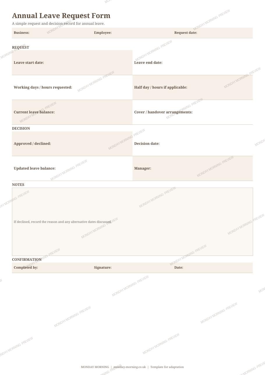 Annual Leave Request Form preview 1