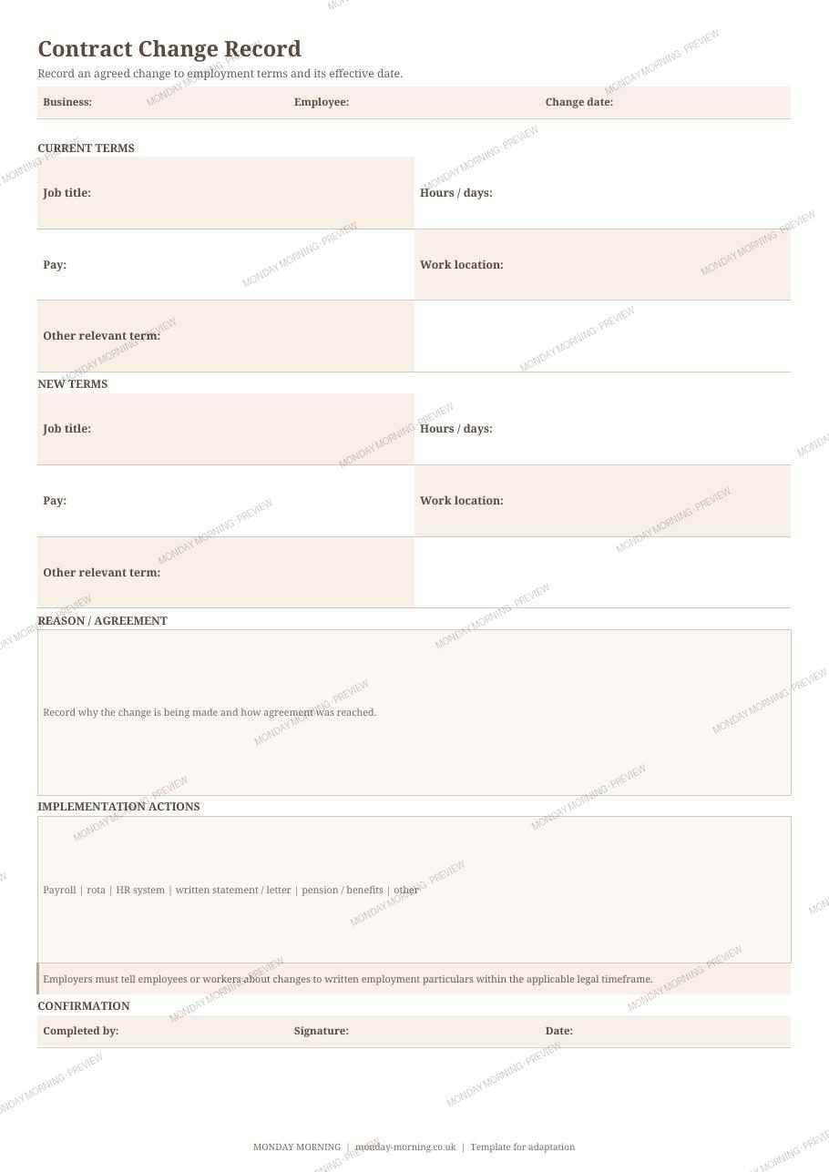 Contract Change Record preview 1