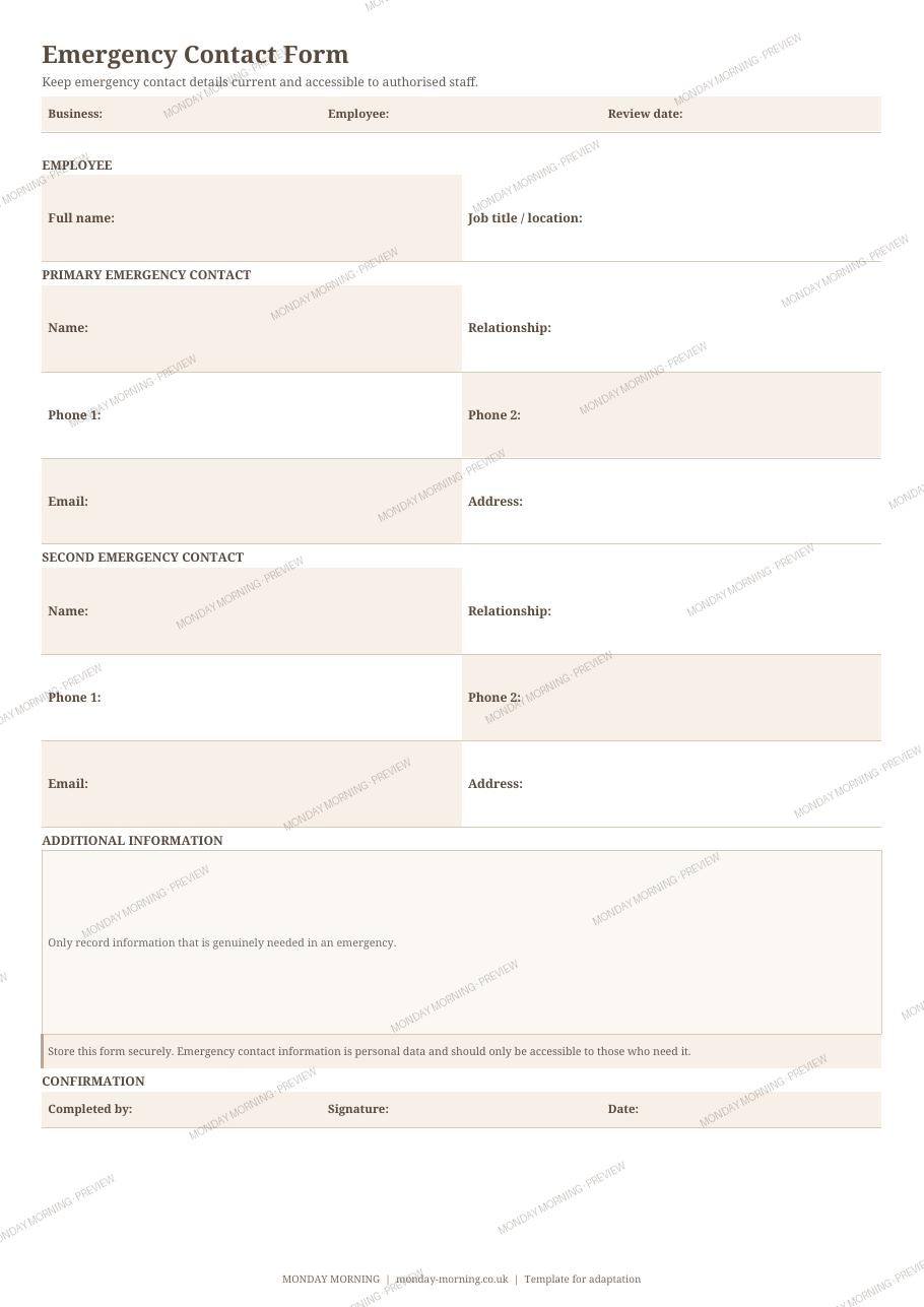 Emergency Contact Form preview 1
