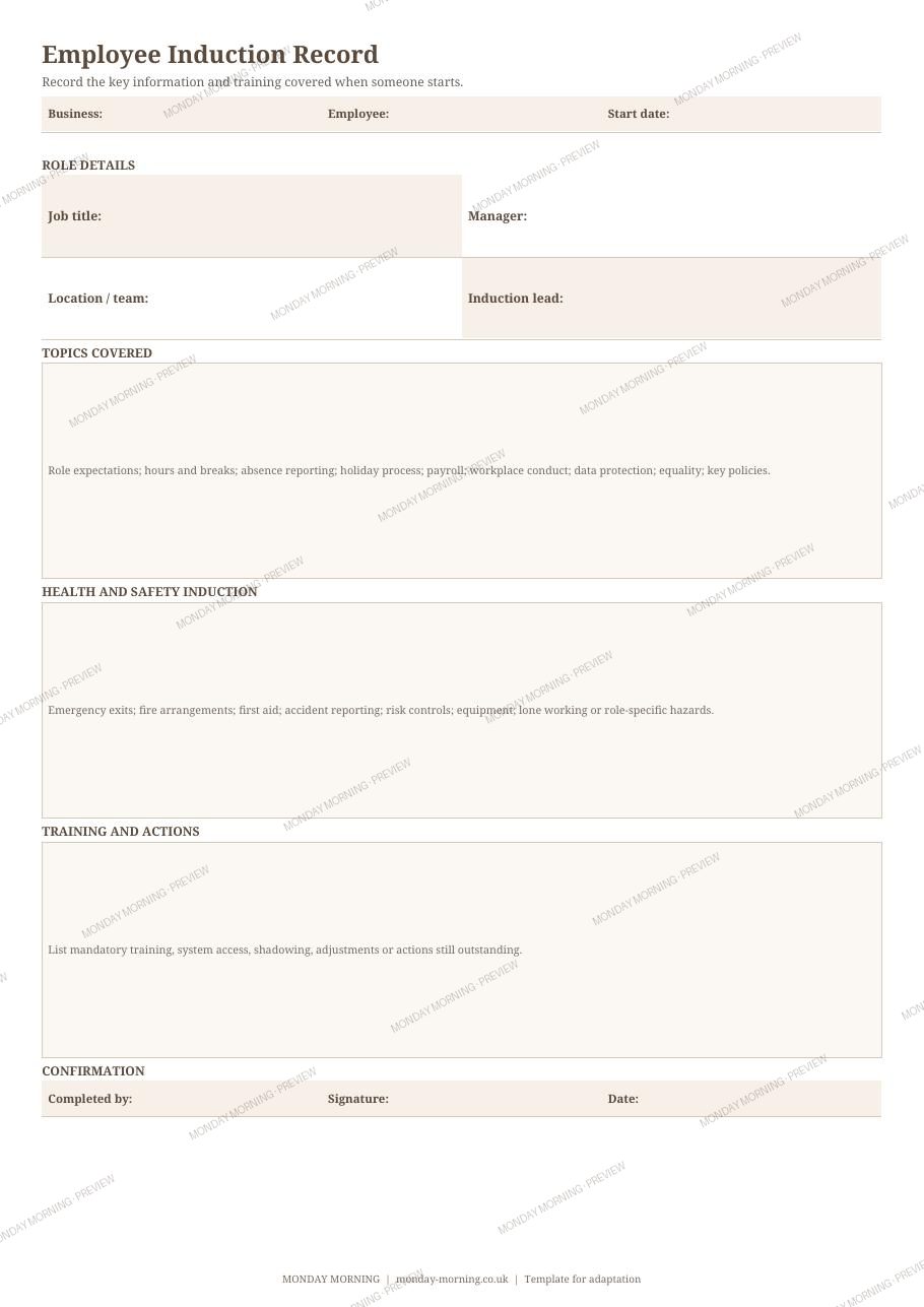 Employee Induction Record preview 1