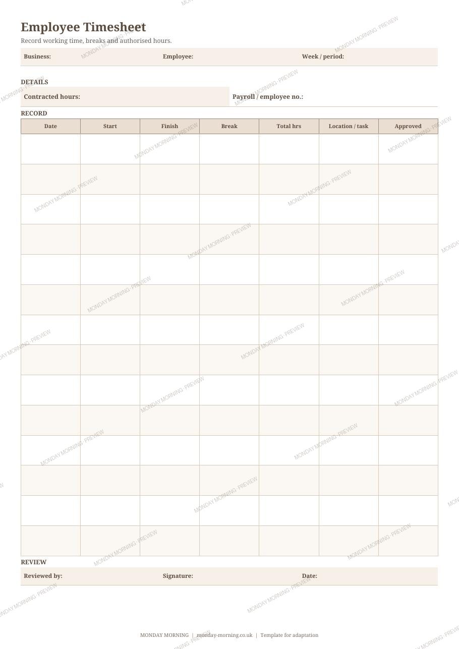 Employee Timesheet preview 1