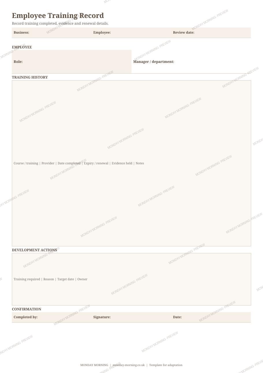 Employee Training Record preview 1