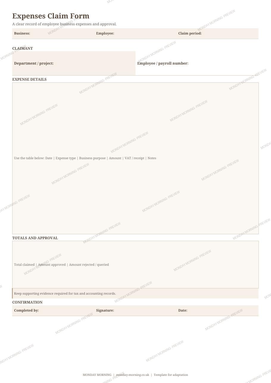 Expenses Claim Form preview 1