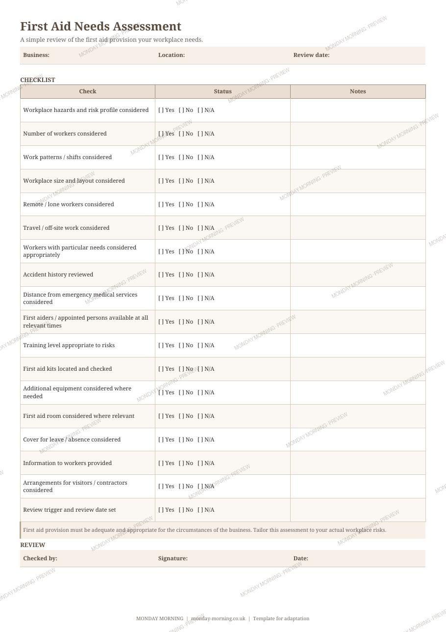 First Aid Needs Assessment preview 1