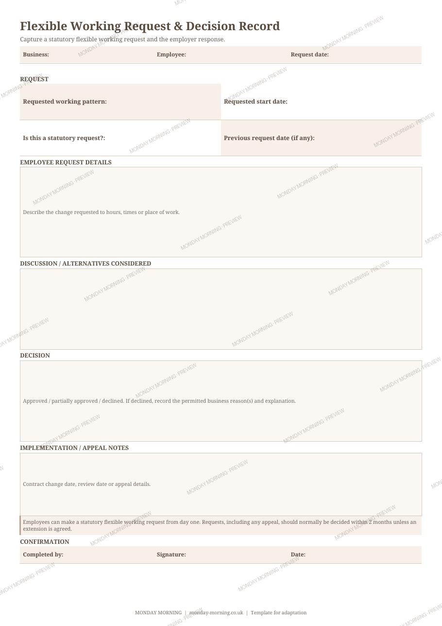 Flexible Working Request & Decision Record preview 1