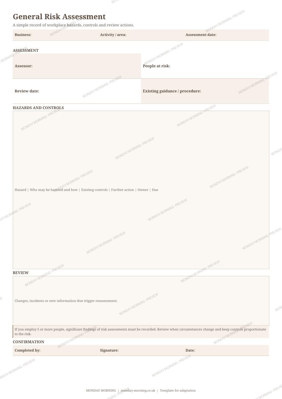 General Risk Assessment preview 1