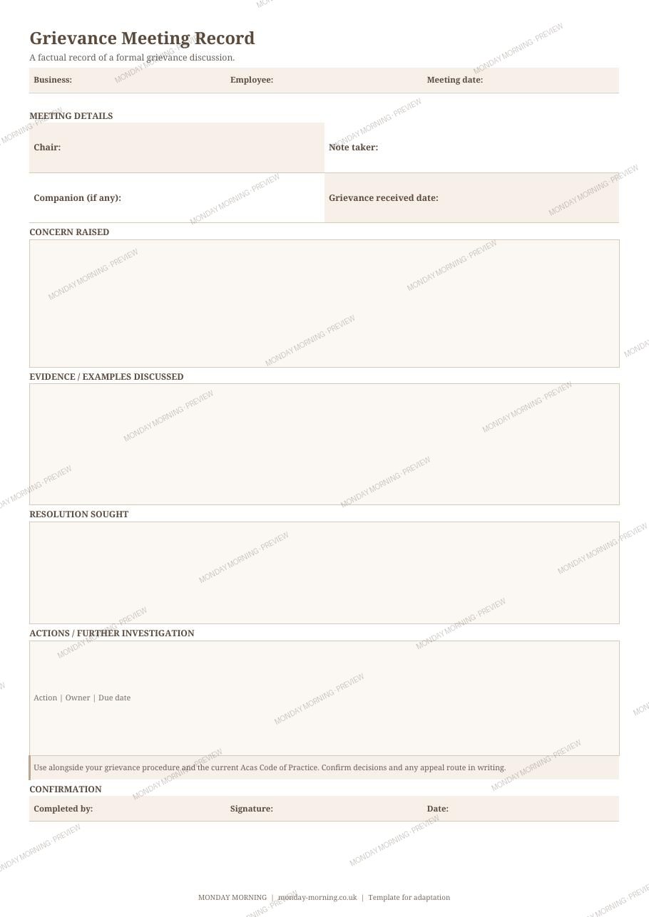 Grievance Meeting Record preview 1