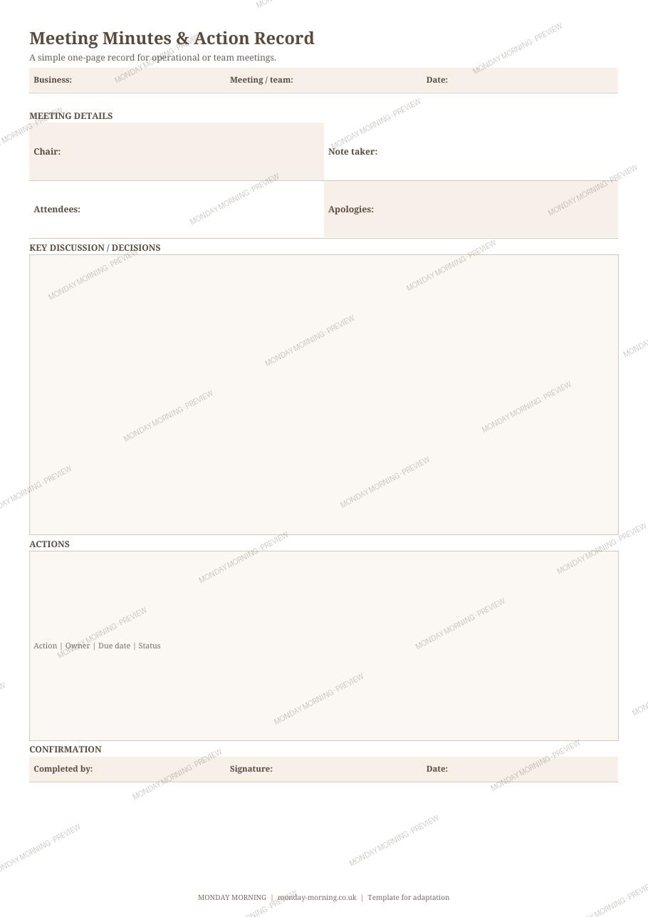 Meeting Minutes & Action Record preview 1