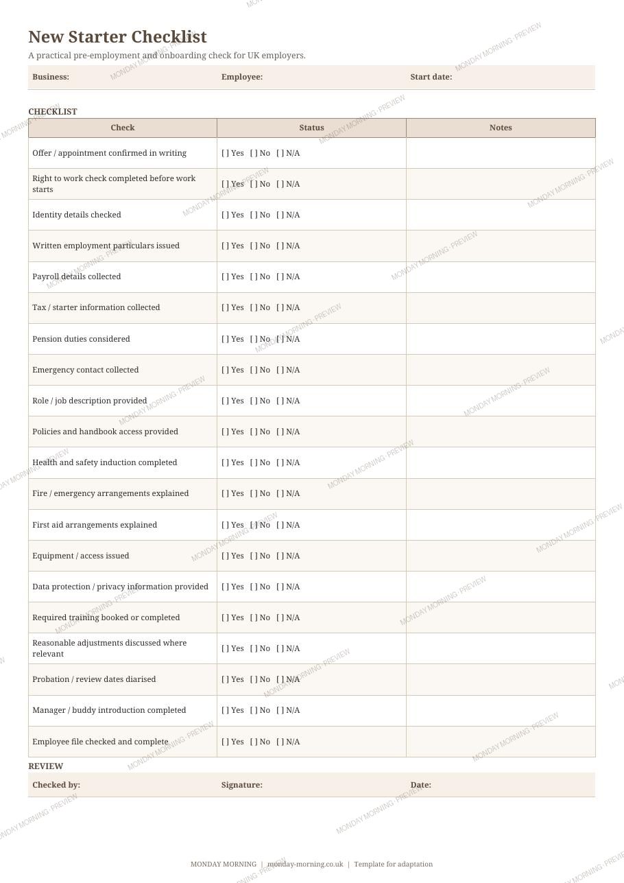 New Starter Checklist preview 1