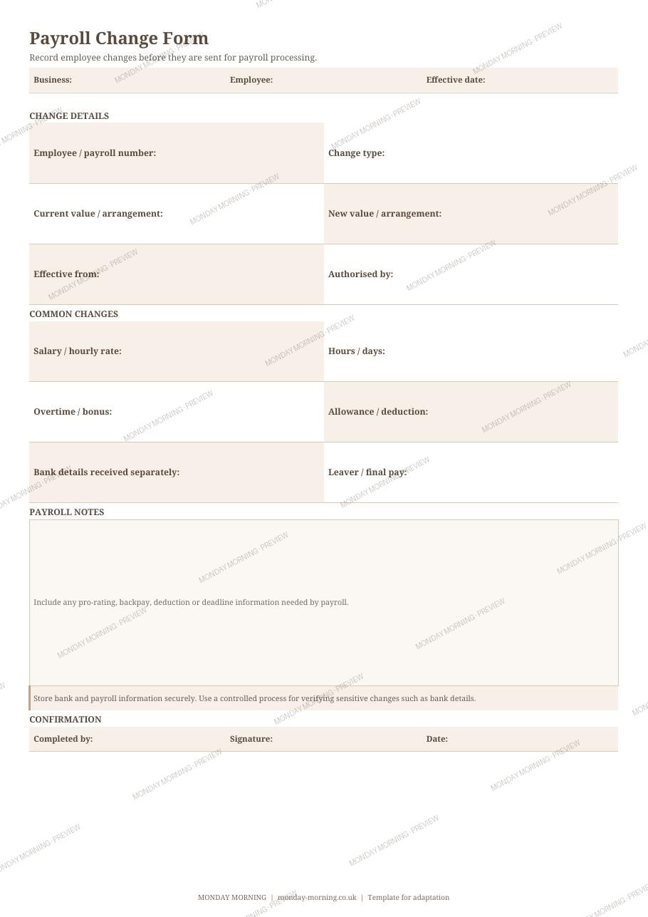 Payroll Change Form preview 1