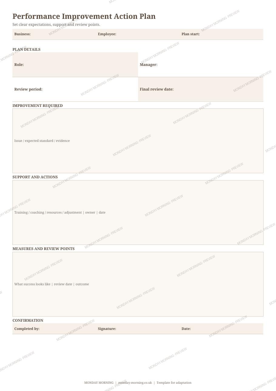 Performance Improvement Action Plan preview 1