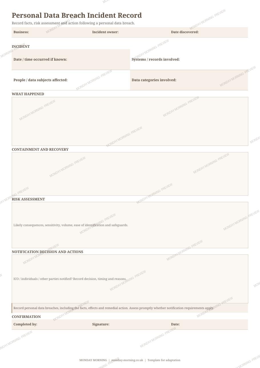 Personal Data Breach Incident Record preview 1