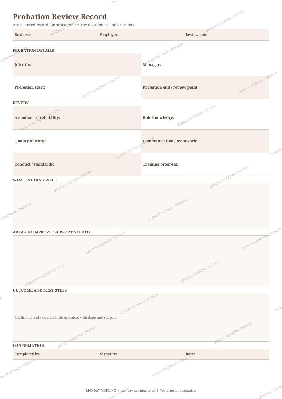 Probation Review Record preview 1