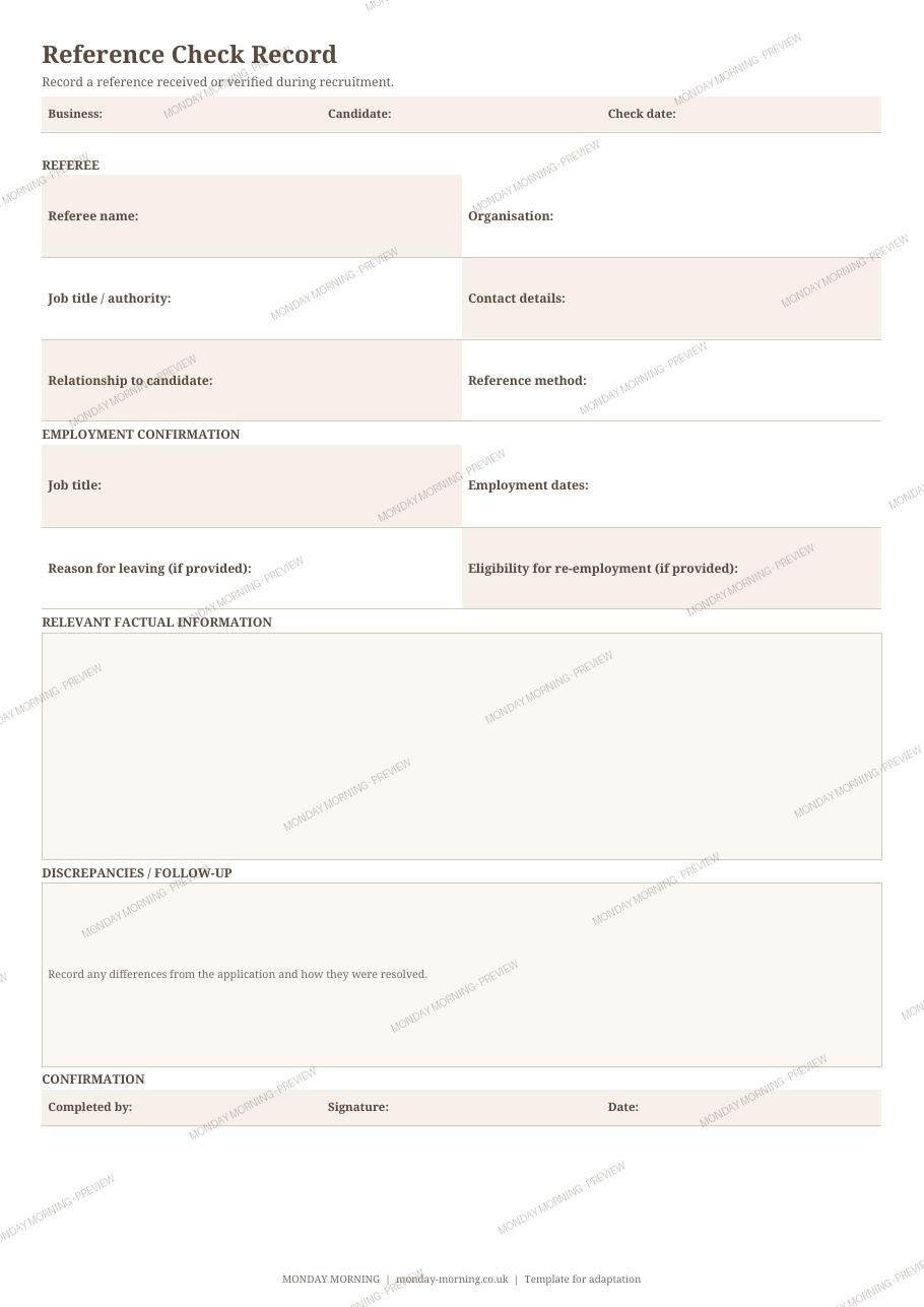 Reference Check Record preview 1