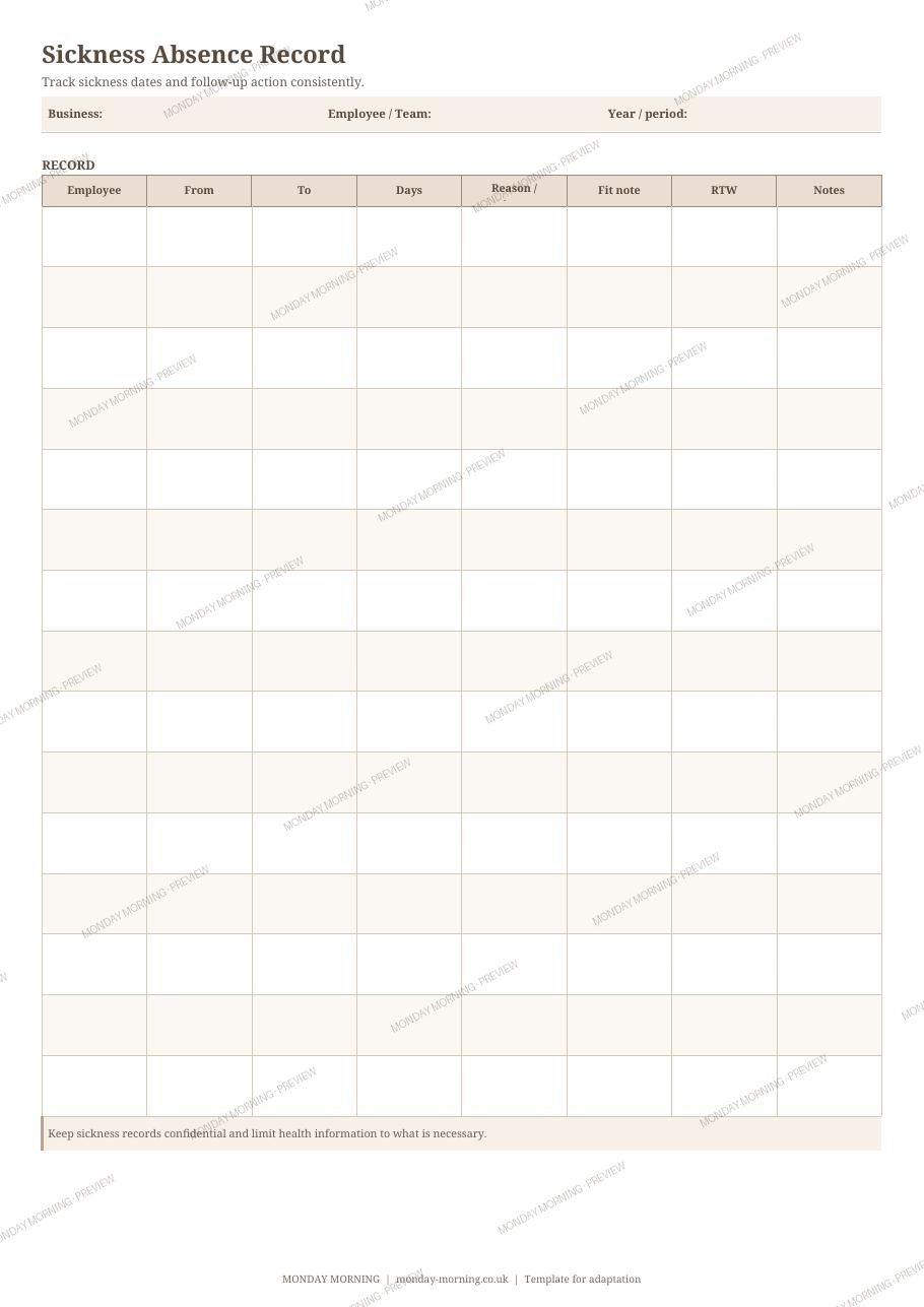 Sickness Absence Record preview 1