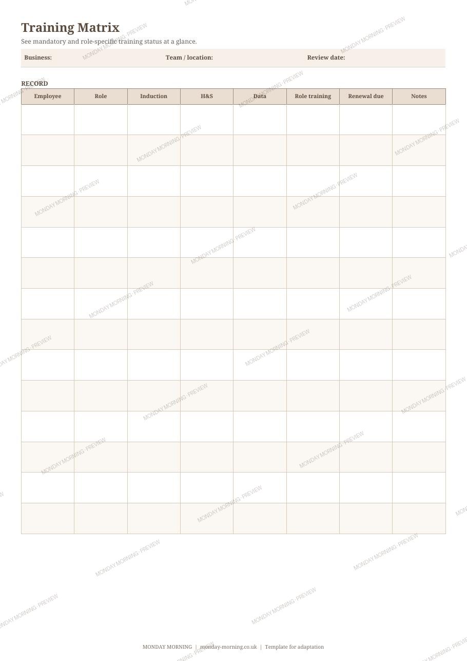 Training Matrix preview 1