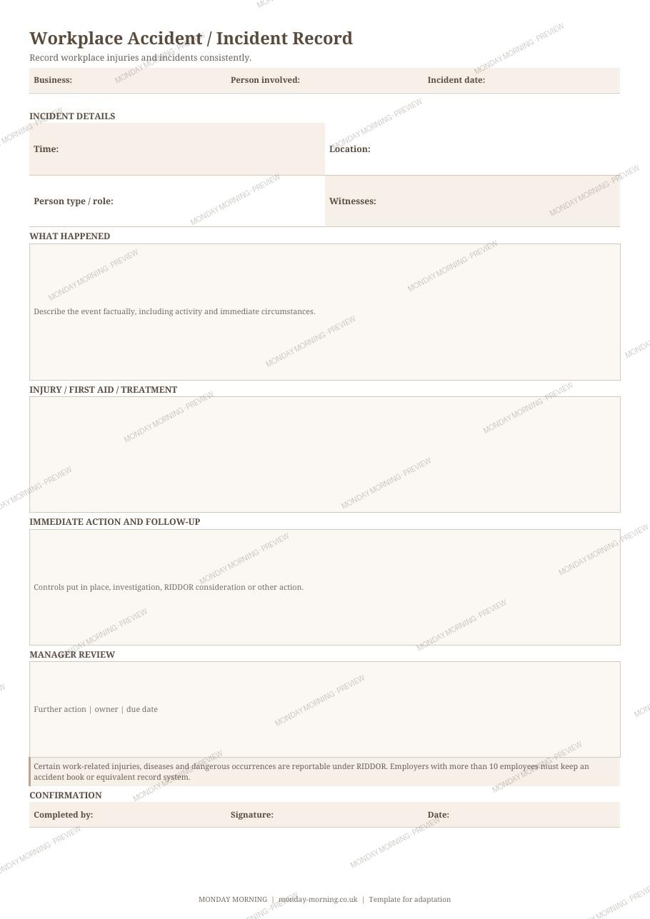 Workplace Accident / Incident Record preview 1