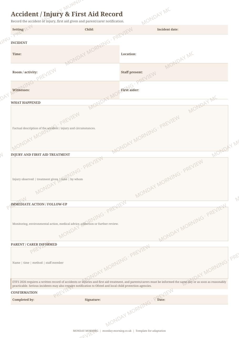 Accident / Injury & First Aid Record preview 1