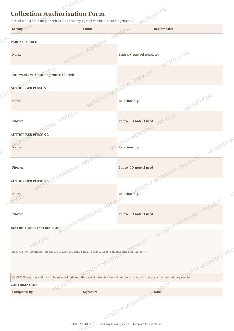 Collection Authorisation Form preview 1
