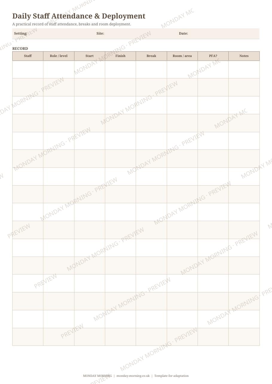 Daily Staff Attendance & Deployment preview 1