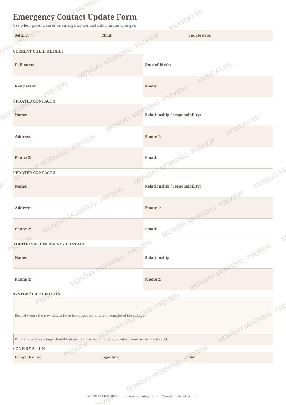 Emergency Contact Update Form preview 1