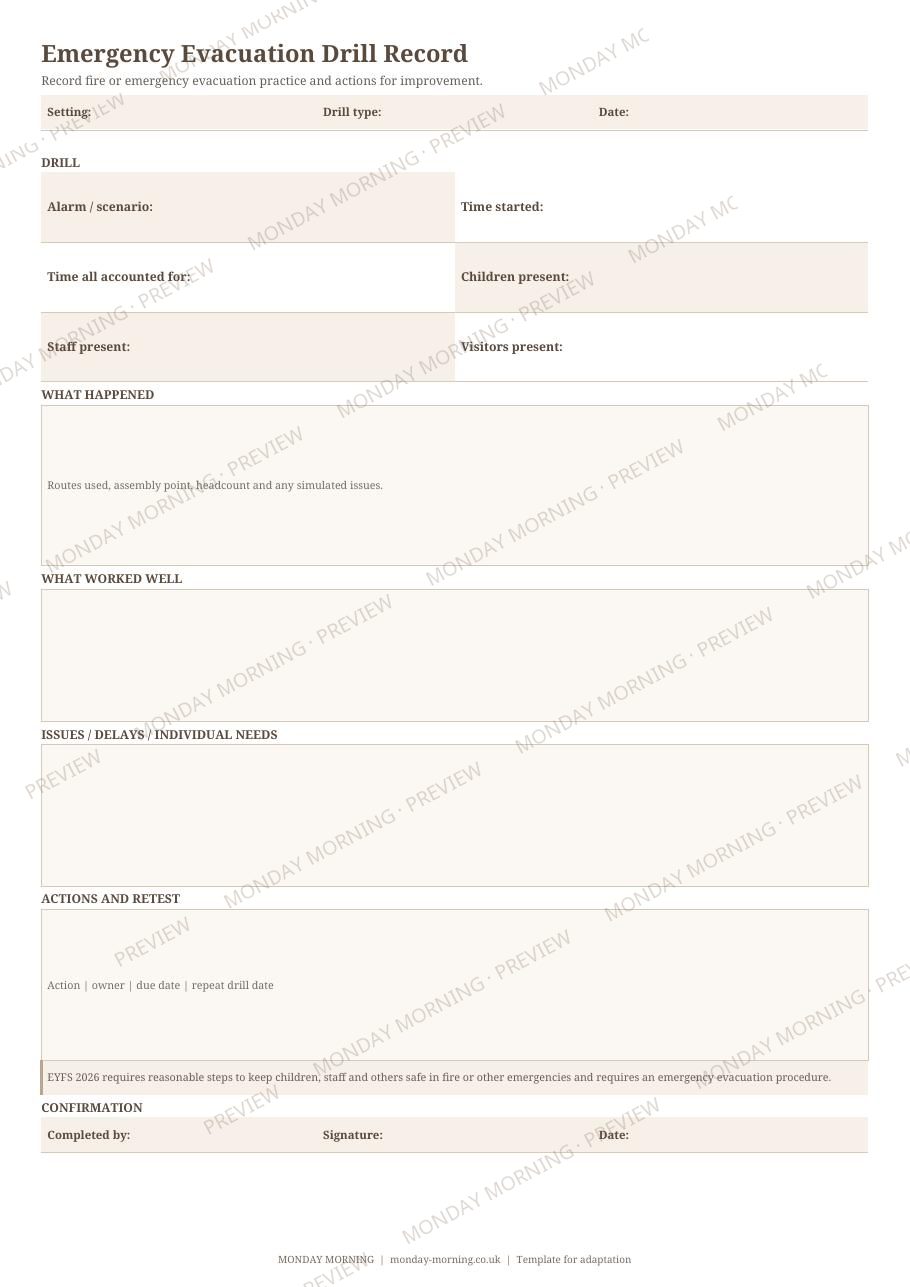 Emergency Evacuation Drill Record preview 1