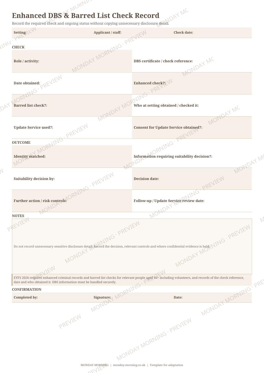 Enhanced DBS & Barred List Check Record preview 1