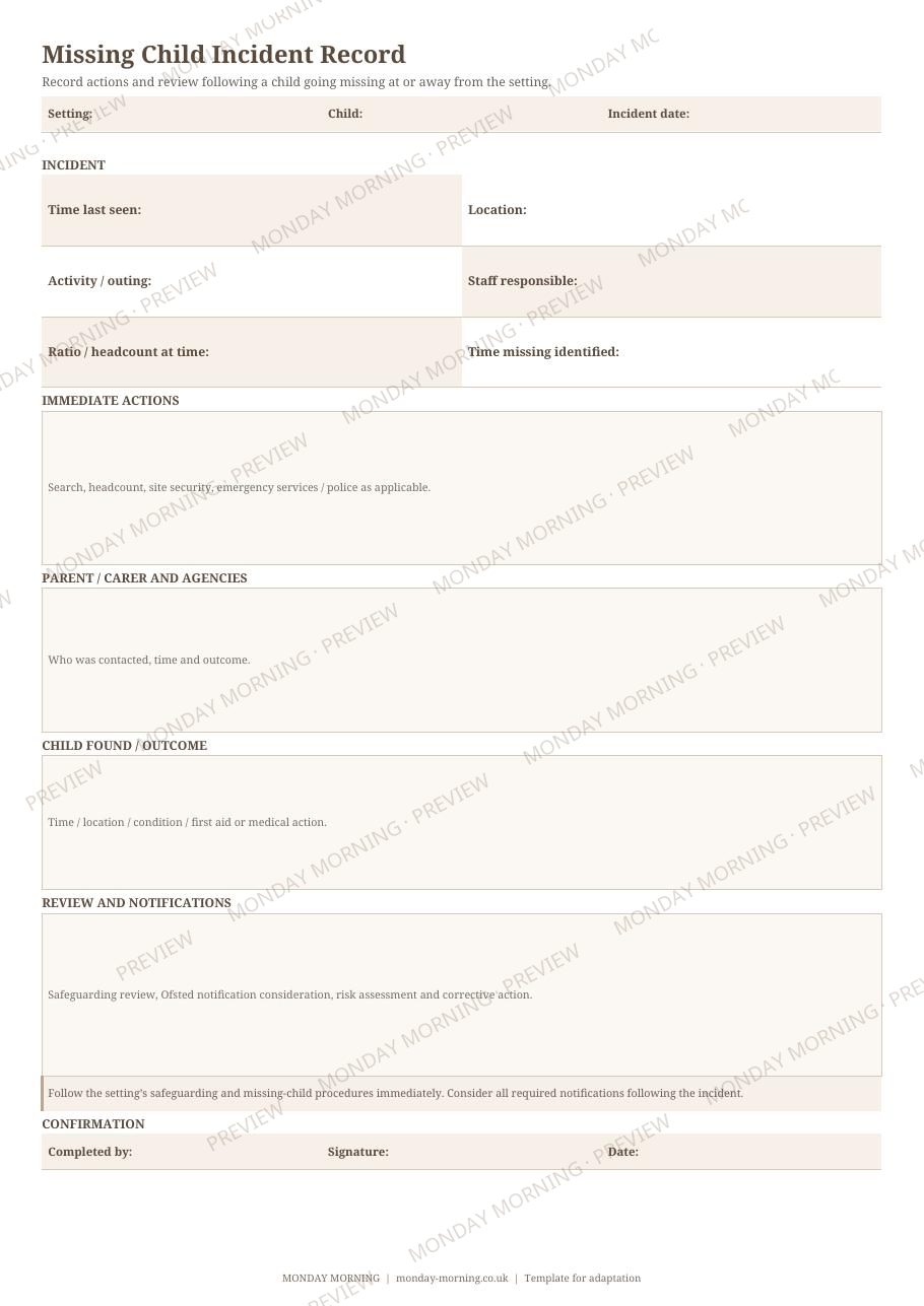 Missing Child Incident Record preview 1