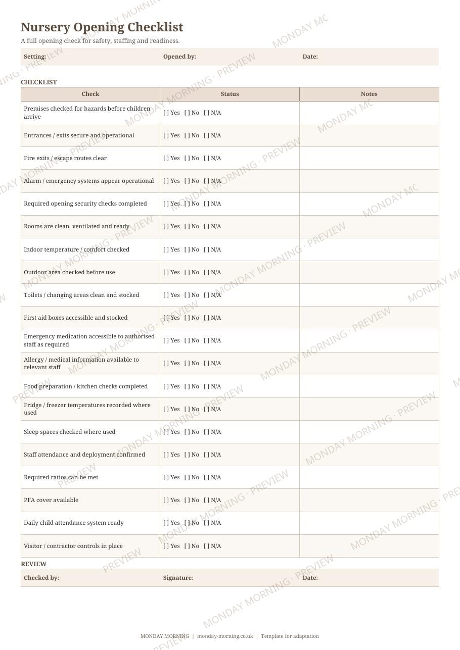 Nursery Opening Checklist preview 1
