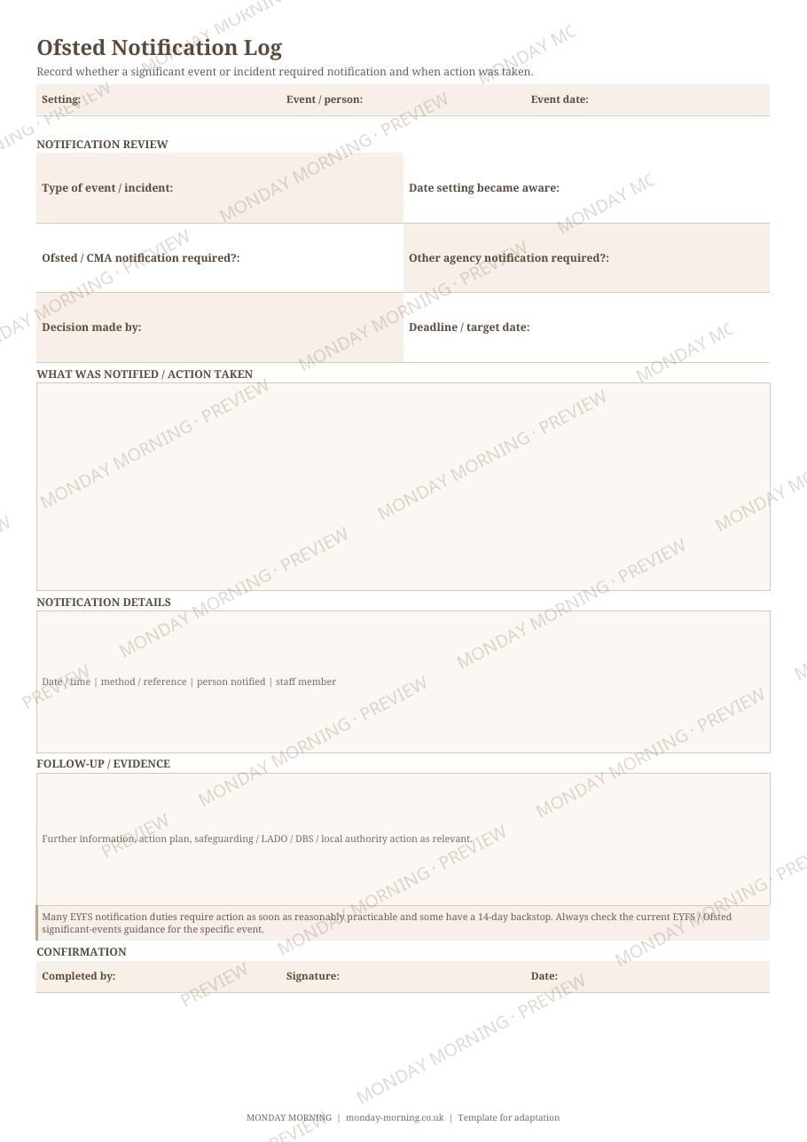 Ofsted Notification Log preview 1