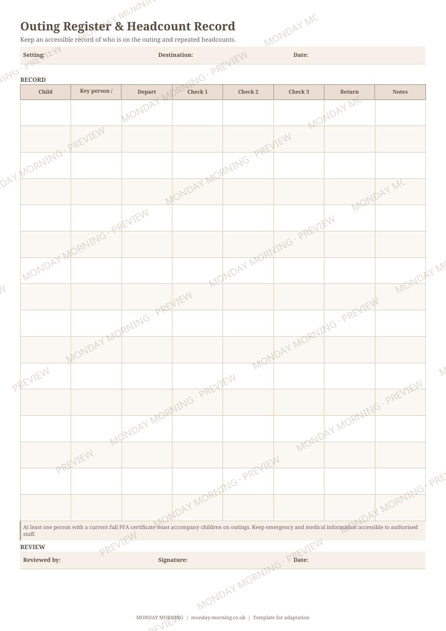 Outing Register & Headcount Record preview 1