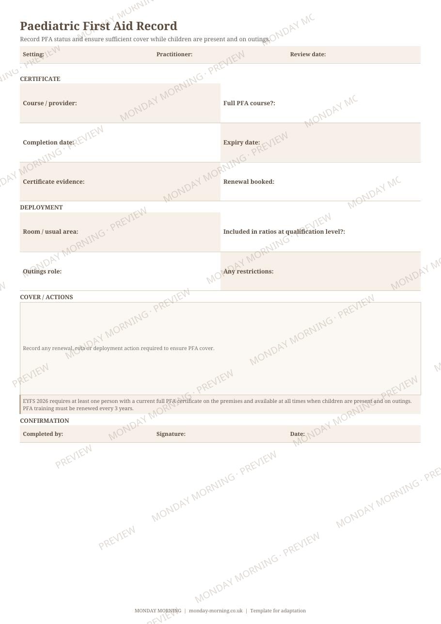 Paediatric First Aid Record preview 1