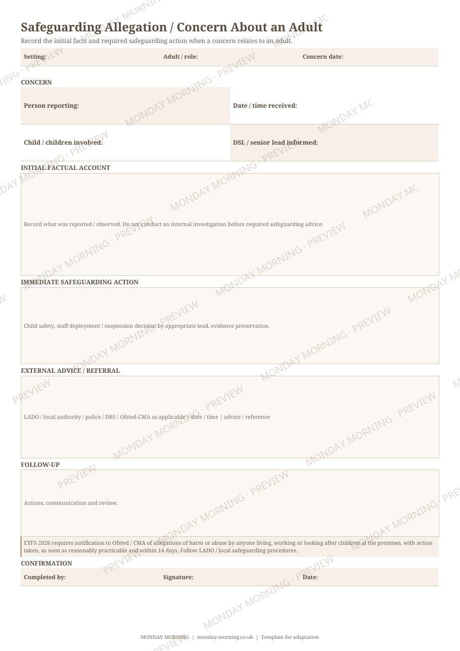 Safeguarding Allegation / Concern About an Adult preview 1