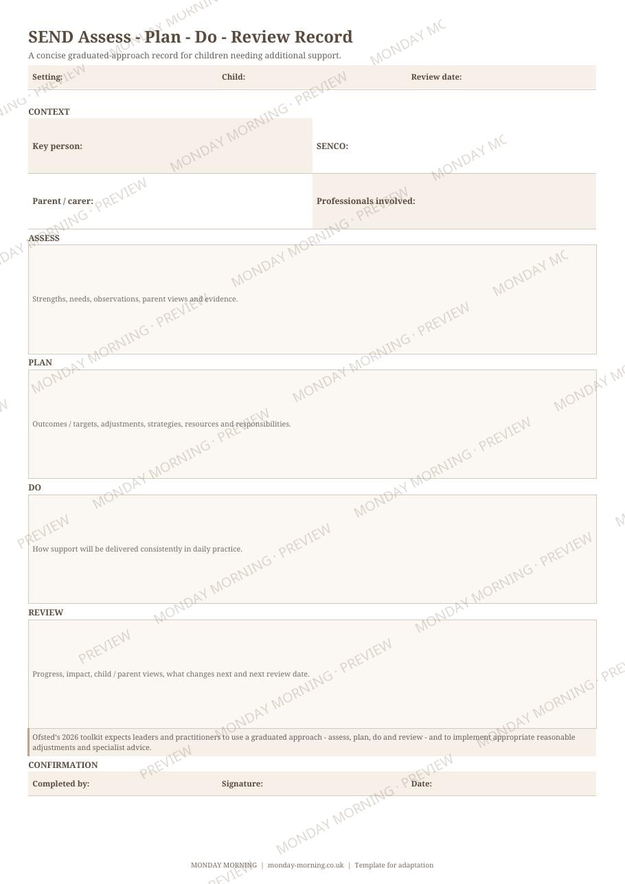 SEND Assess – Plan – Do – Review Record preview 1