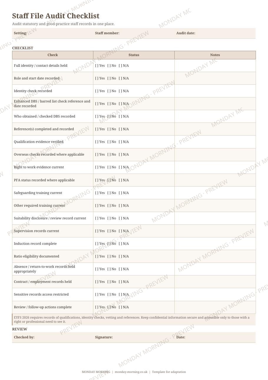 Staff File Audit Checklist preview 1