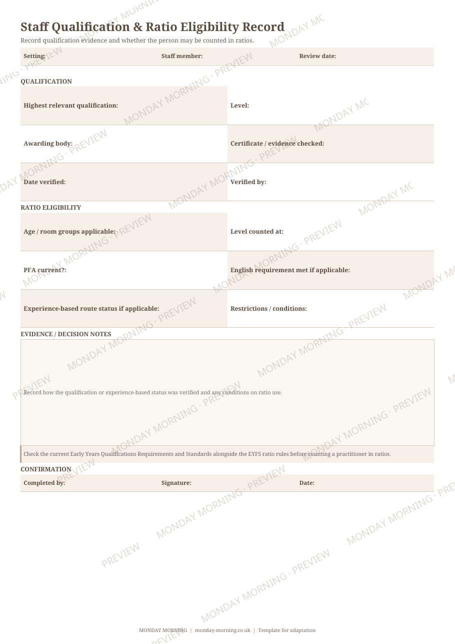 Staff Qualification & Ratio Eligibility Record preview 1