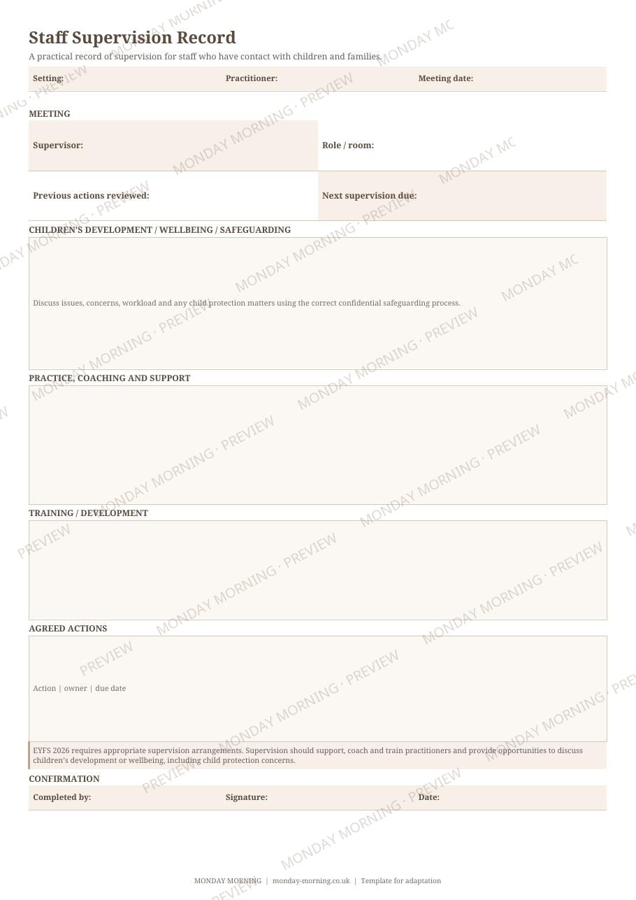 Staff Supervision Record preview 1