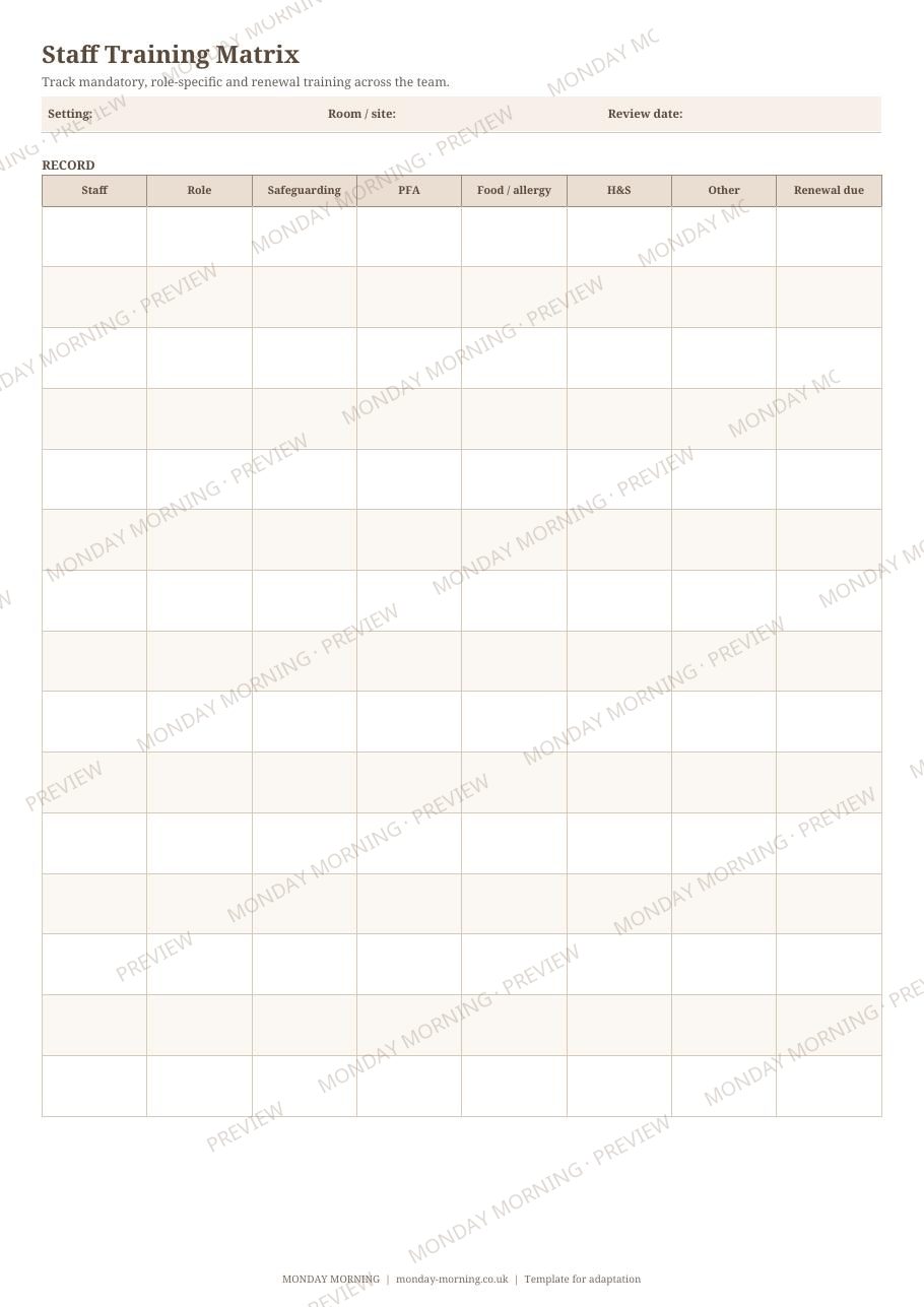 Staff Training Matrix preview 1