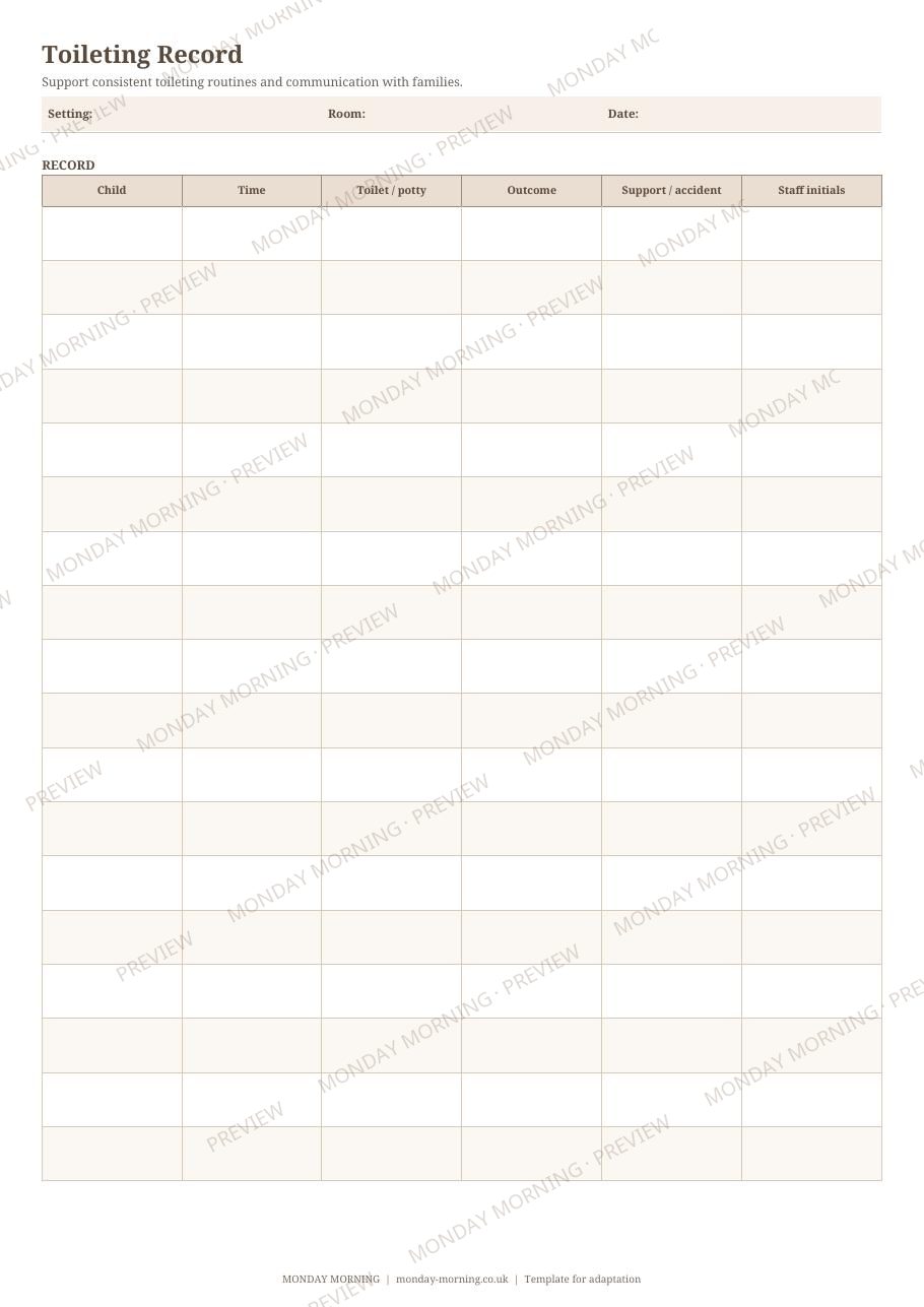 Toileting Record preview 1