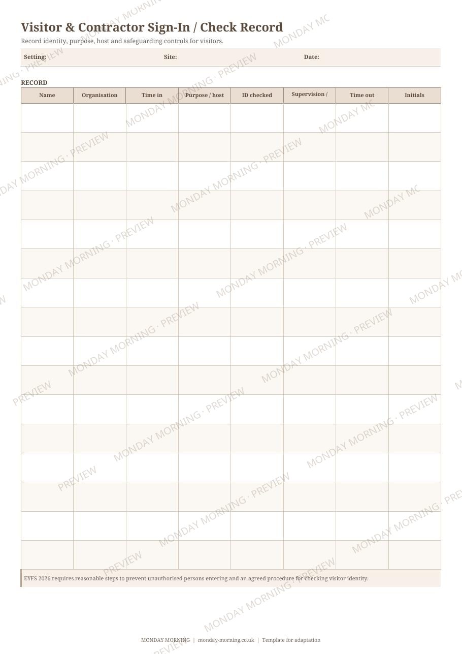 Visitor & Contractor Sign-In / Check Record preview 1
